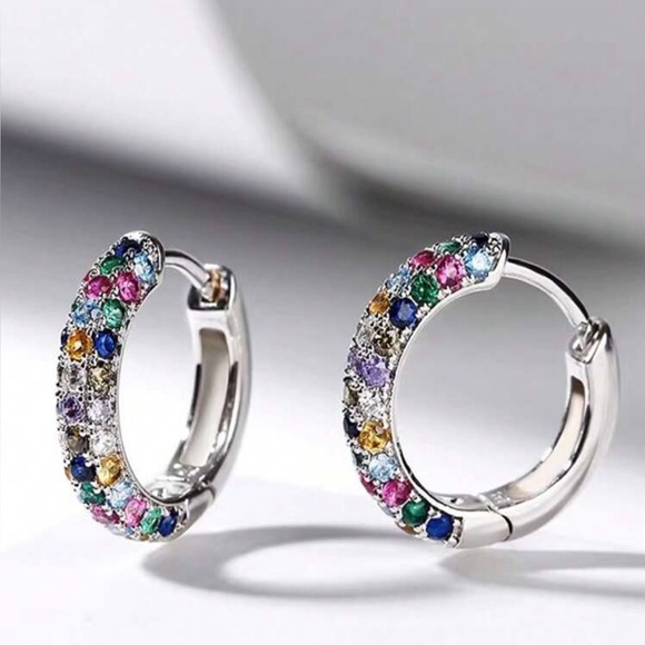 Multicolor Crystal Hoop Earrings - Picture 6 of 7